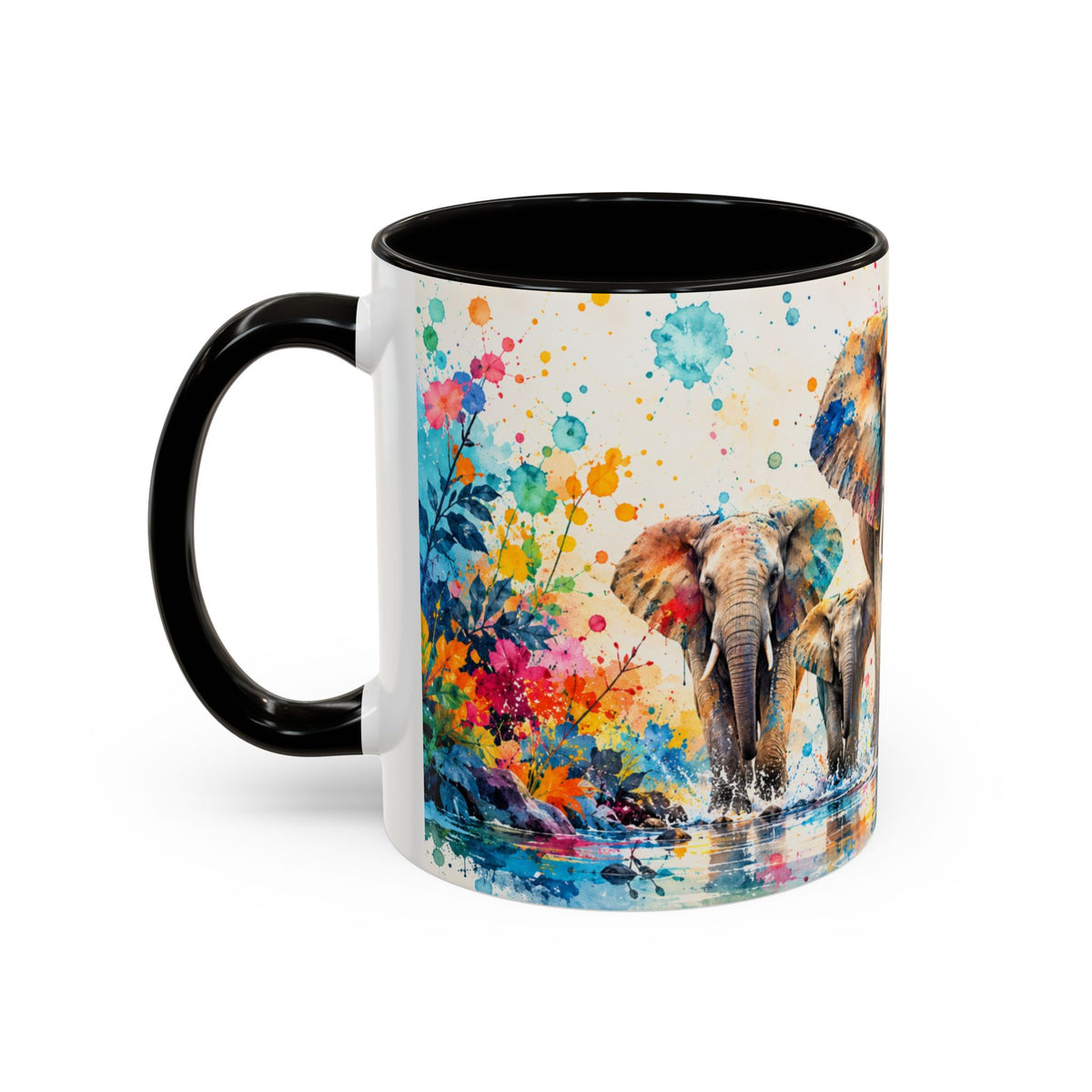 Mug Famille d’Éléphants Colorés – Tasse Style Aquarelle Afrique Savane – Cadeau Original Amoureux des Animaux