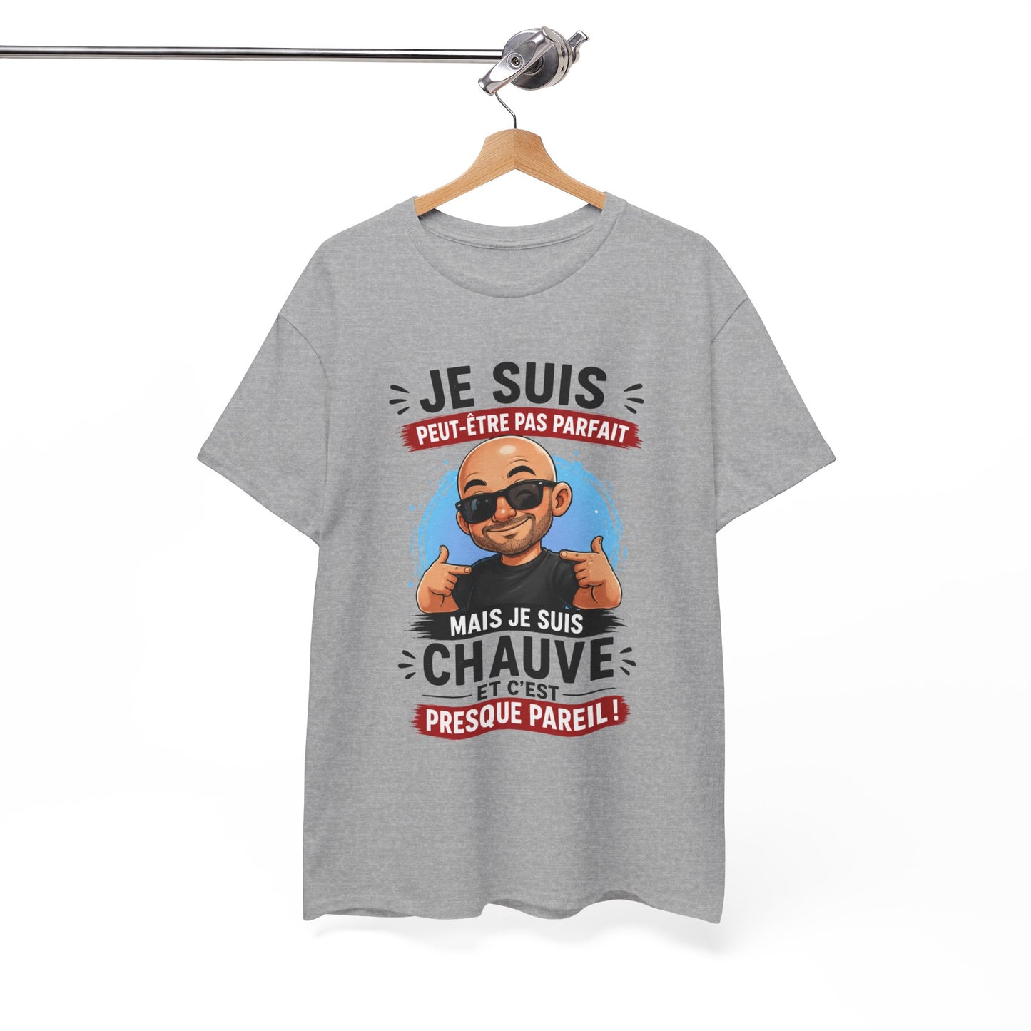 Tee-Shirt Je Suis Peut-Être Pas Parfait Mais Je Suis Chauve Et C’est Presque Pareil – Cadeau Humour Homme Chauve Crâne Rasé Adulte