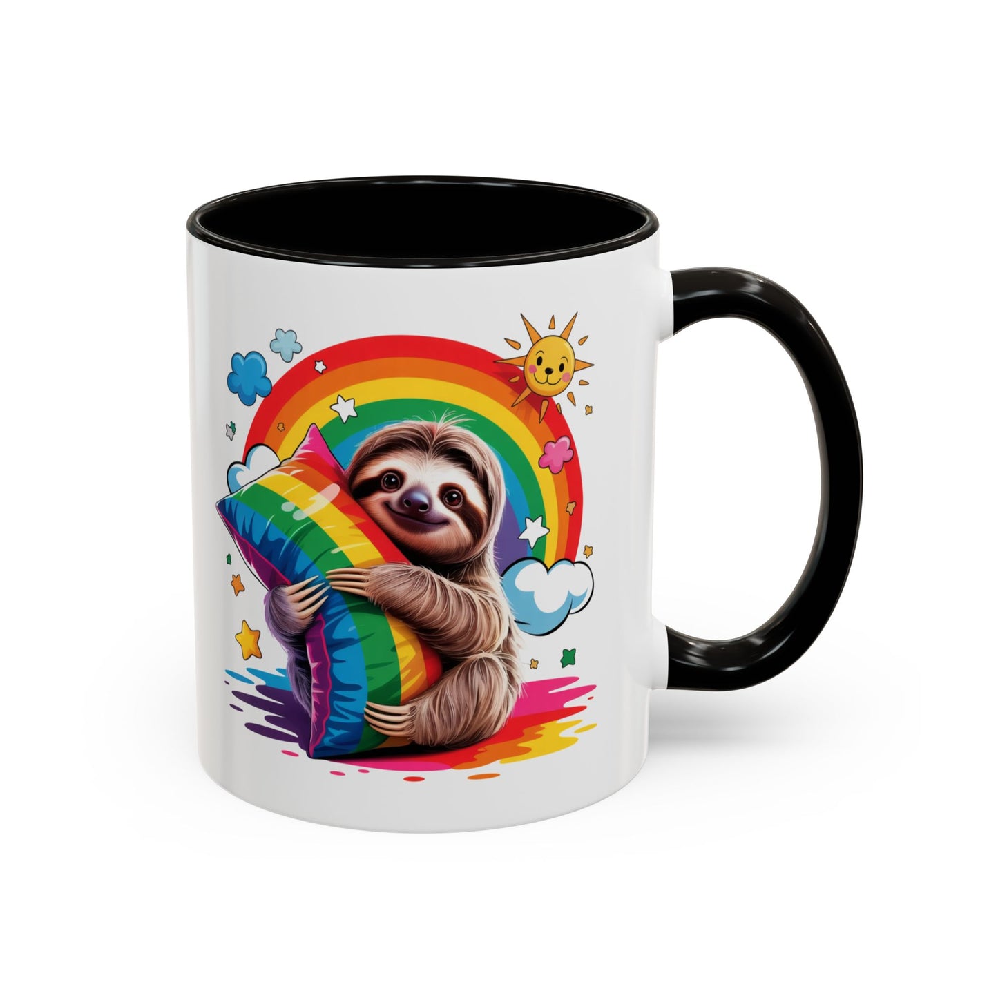 Mug Paresseux Mignon – Tasse Design Arc-en-ciel avec Coussin et Soleil – Cadeau Original 325ml
