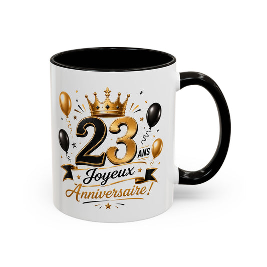 Mug Joyeux 23 Ans – Tasse Anniversaire 23 Ans – Cadeau Original pour Femme Homme – Idée Cadeau 23e Anniversaire Noir Bleu Rouge