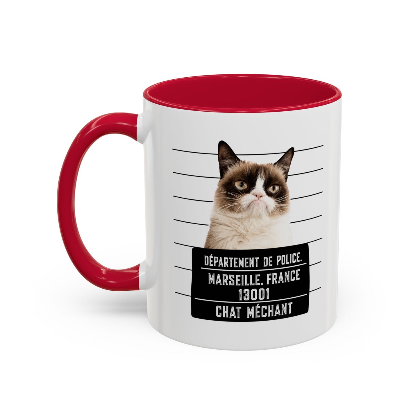 Tasse Chat Méchant Homme et Femme – Mug Chat Drôle Style Mugshot Police – Cadeau Original pour Amoureux des Chats – Céramique 325 ml