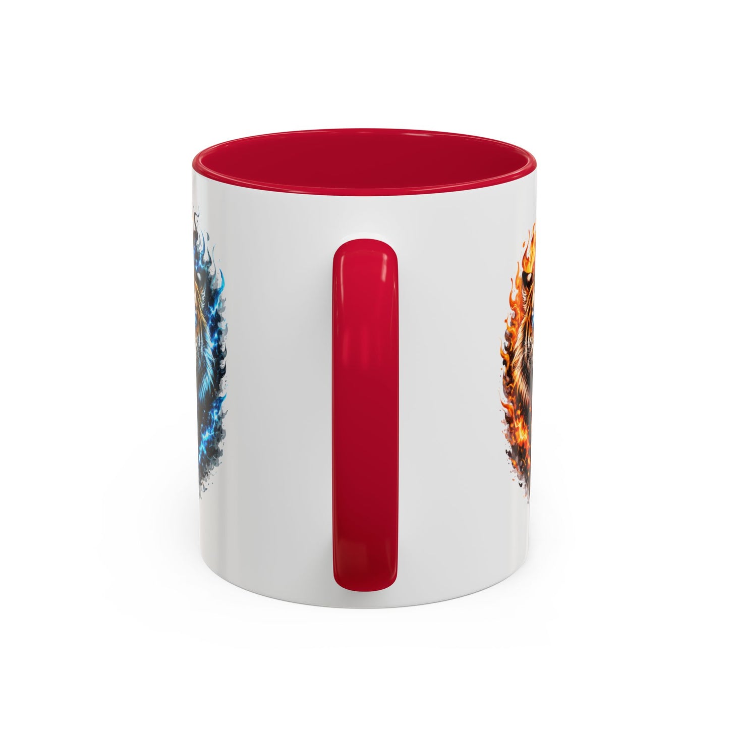 Tasse Tigre Feu Glace 325ml – Mug Céramique Design Animal Puissant Bleu Rouge Noir – Cadeau Original Fantaisie