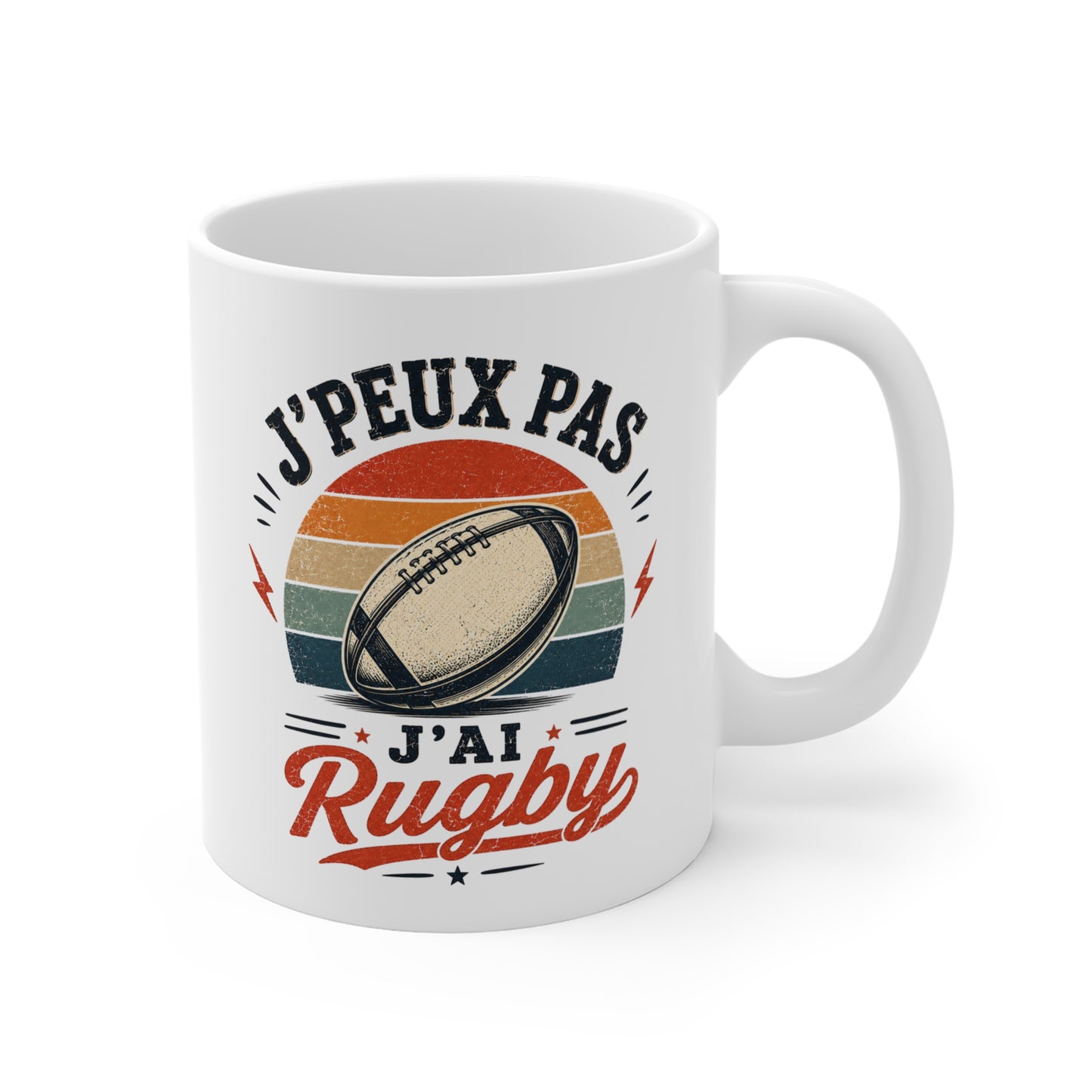 Tasse J’Peux Pas J’Ai Rugby – Mug Humour Rugbyman Vintage – Cadeau Rugby Homme Femme 325ml