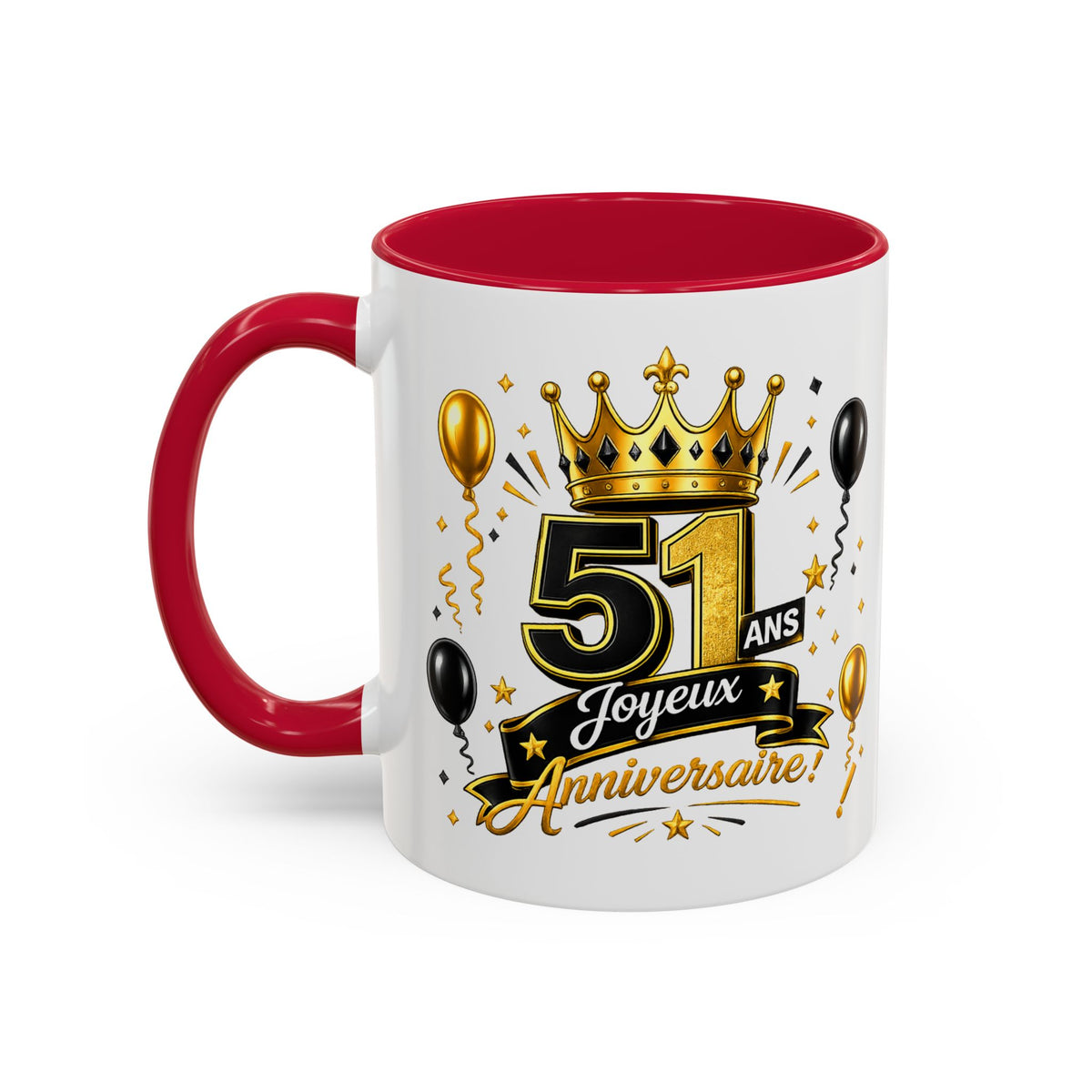 Mug Joyeux 51 Ans – Tasse Anniversaire 51 Ans – Cadeau Original pour Femme Homme – Idée Cadeau 51e Anniversaire Noir Bleu Rouge