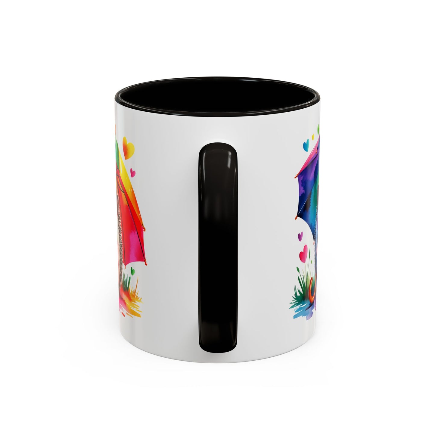 Mug Hérisson Kawaii avec Parapluie Arc-en-Ciel – Tasse Colorée et Mignonne – Cadeau Original Amoureux des Animaux – Céramique 325ml