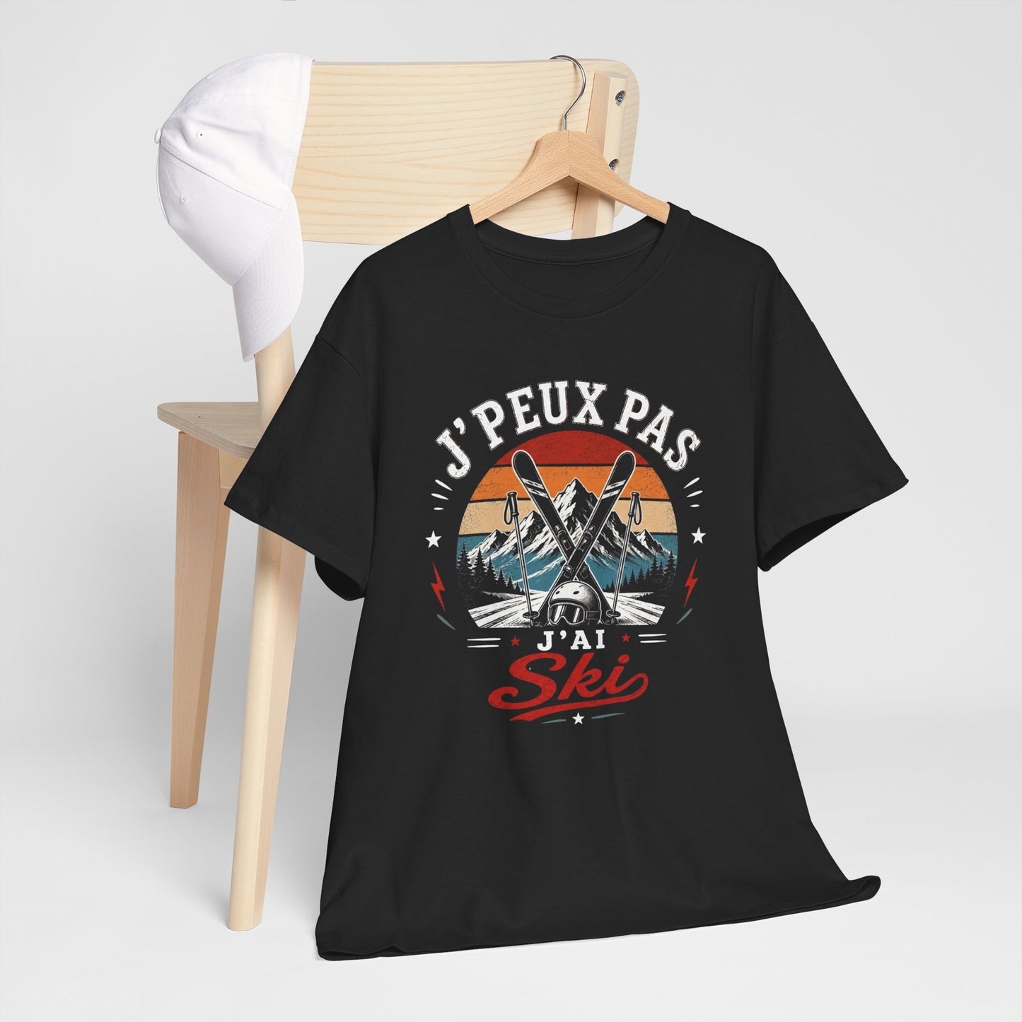 T-Shirt Ski Homme Femme – J’Peux Pas J’Ai Ski – Tee Shirt Vintage Sports d’Hiver Montagne Skieur Skieuse Station de Ski Cadeau Passion Glisse