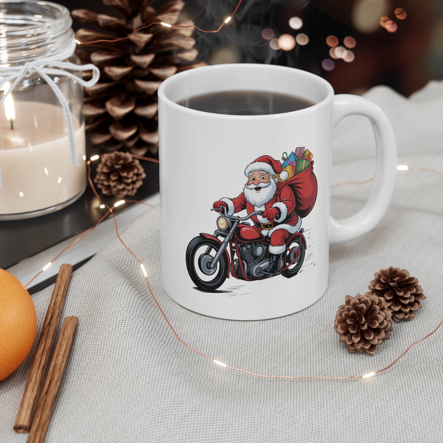 Mug Père Noël à Moto 325ml – Tasse Céramique Cadeau Original Motard – Compatible Micro-ondes et Lave-vaisselle