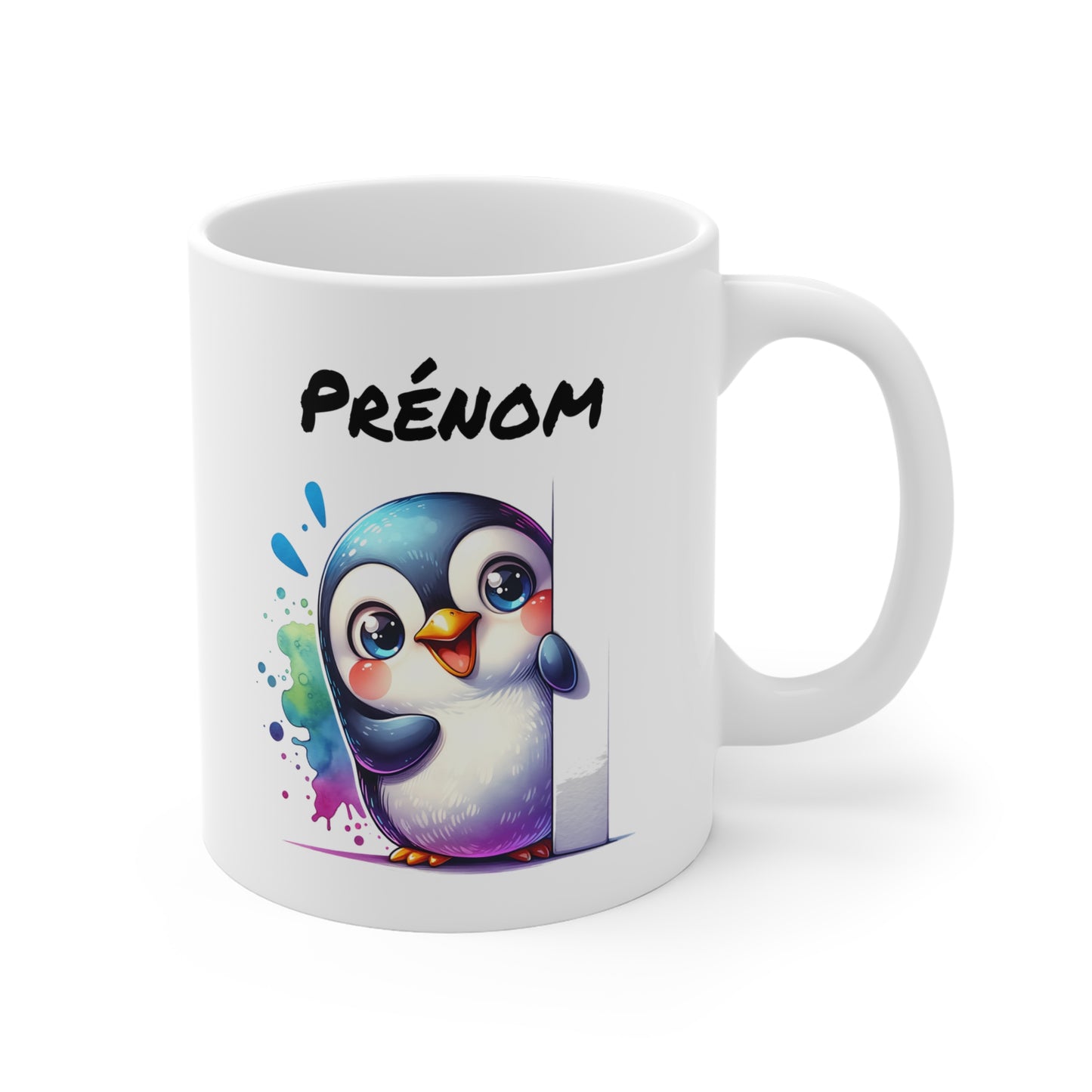 Tasse Personnalisable Pingouin Mignon – Mug Prénom Illustration Colorée – Cadeau Animal Polaire Rigolo 325ml