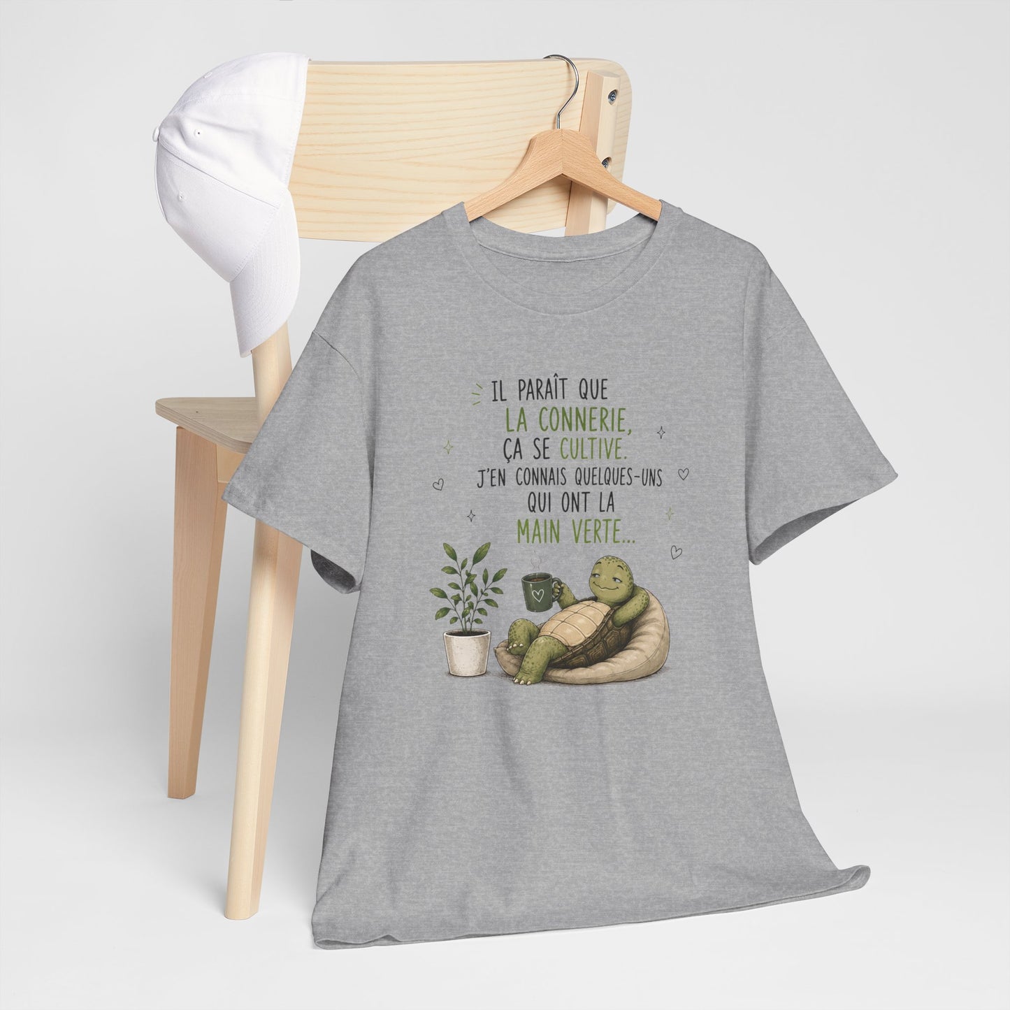 Tee-Shirt Humour Homme et Femme – Tortue Drôle Jardinage Main Verte – Idée Cadeau Original Animal Amusant Anniversaire