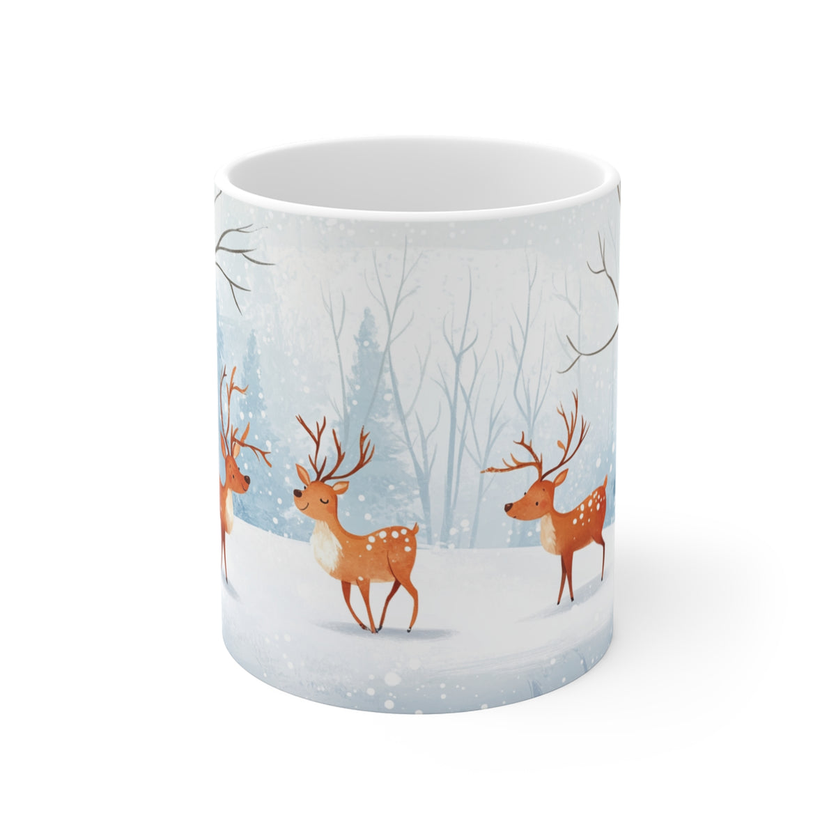 Mug Cerfs dans la Forêt Enneigée – Tasse Hiver Style Aquarelle – Cadeau Original Noël Nature et Animaux