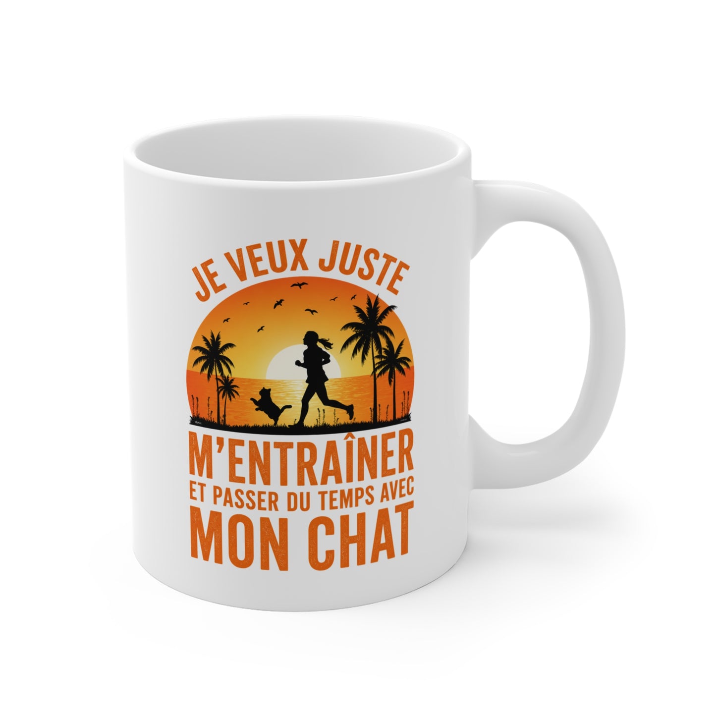 Mug Running Femme avec Chat – Tasse Course à Pied Jogging Sport – Cadeau Coureuse Amoureuse des Chats