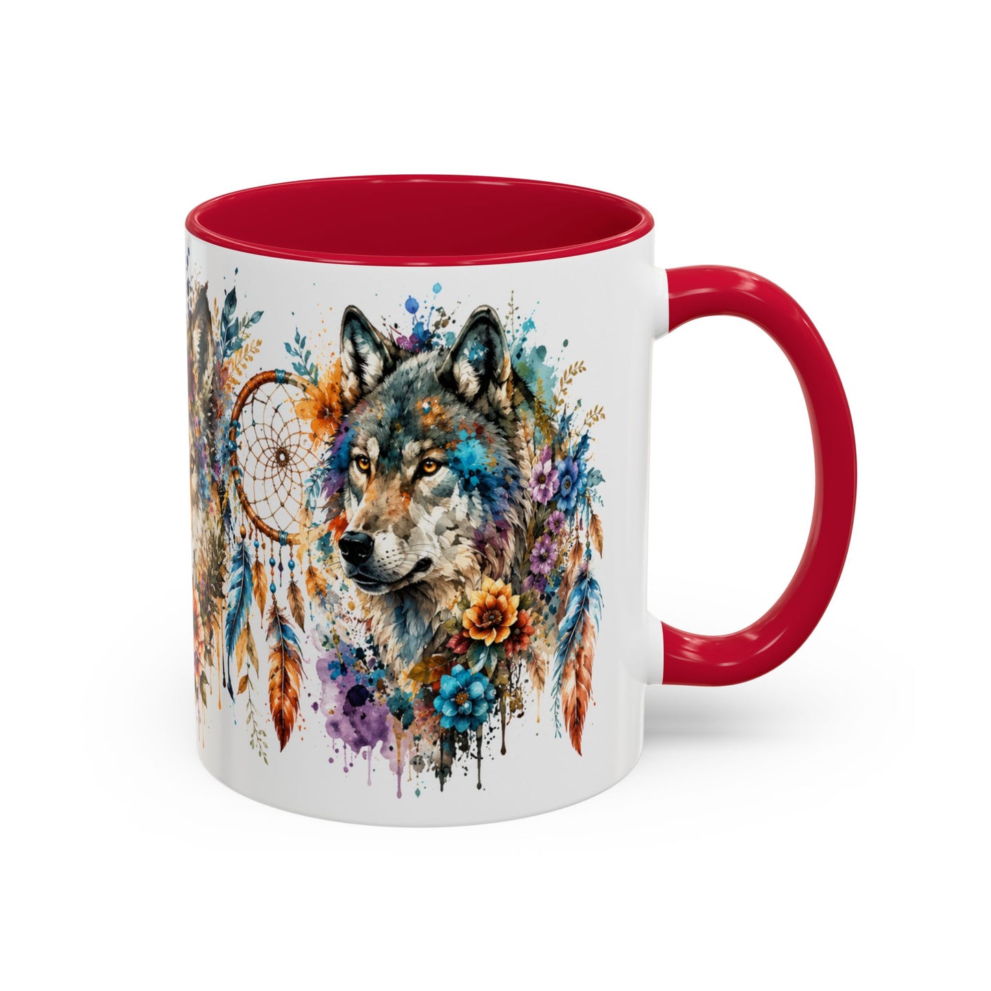 Tasse Loup Bohème – Mug Attrape-Rêves et Fleurs Colorées – Cadeau Animal Spirituel Homme Femme 325ml
