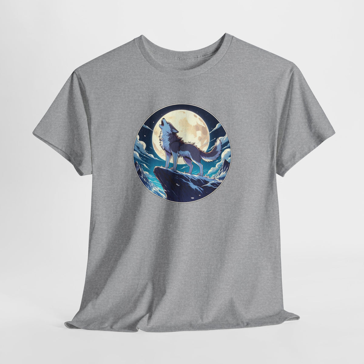 Tee Shirt Loup Pleine Lune Homme Femme – T-Shirt Loup Hurlant Montagne – Animal Sauvage Nuit Étoilée – Idée Cadeau Nature