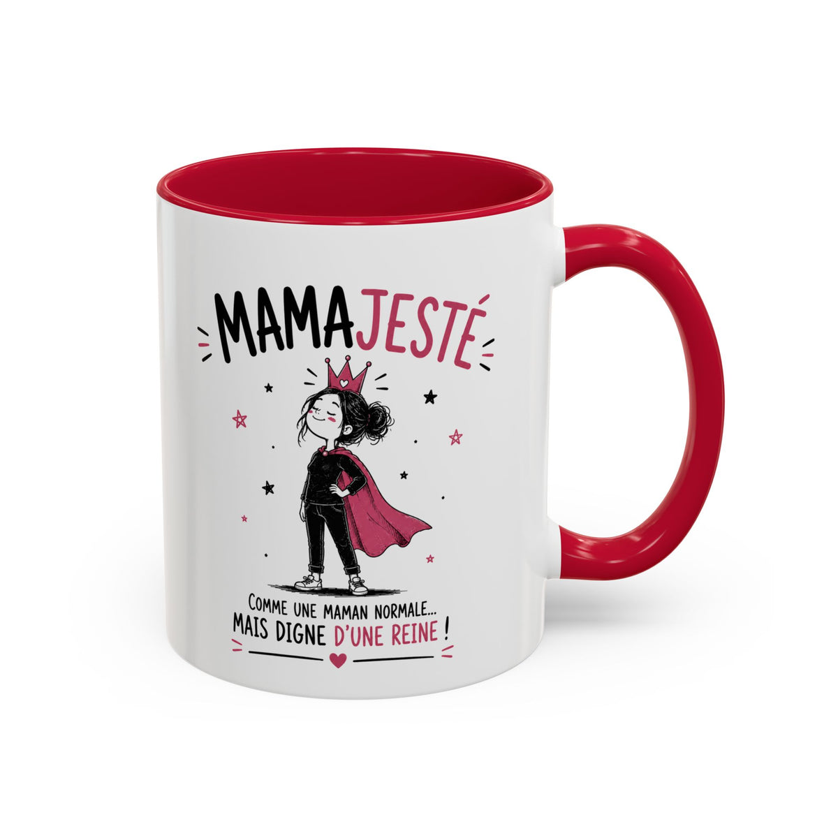 Mug Mamajesté – Comme une Maman Normale Mais en Version Royale – Tasse Humoristique pour Maman – Idée Cadeau Originale Anniversaire Fête des Mères Noël noir bleu rouge