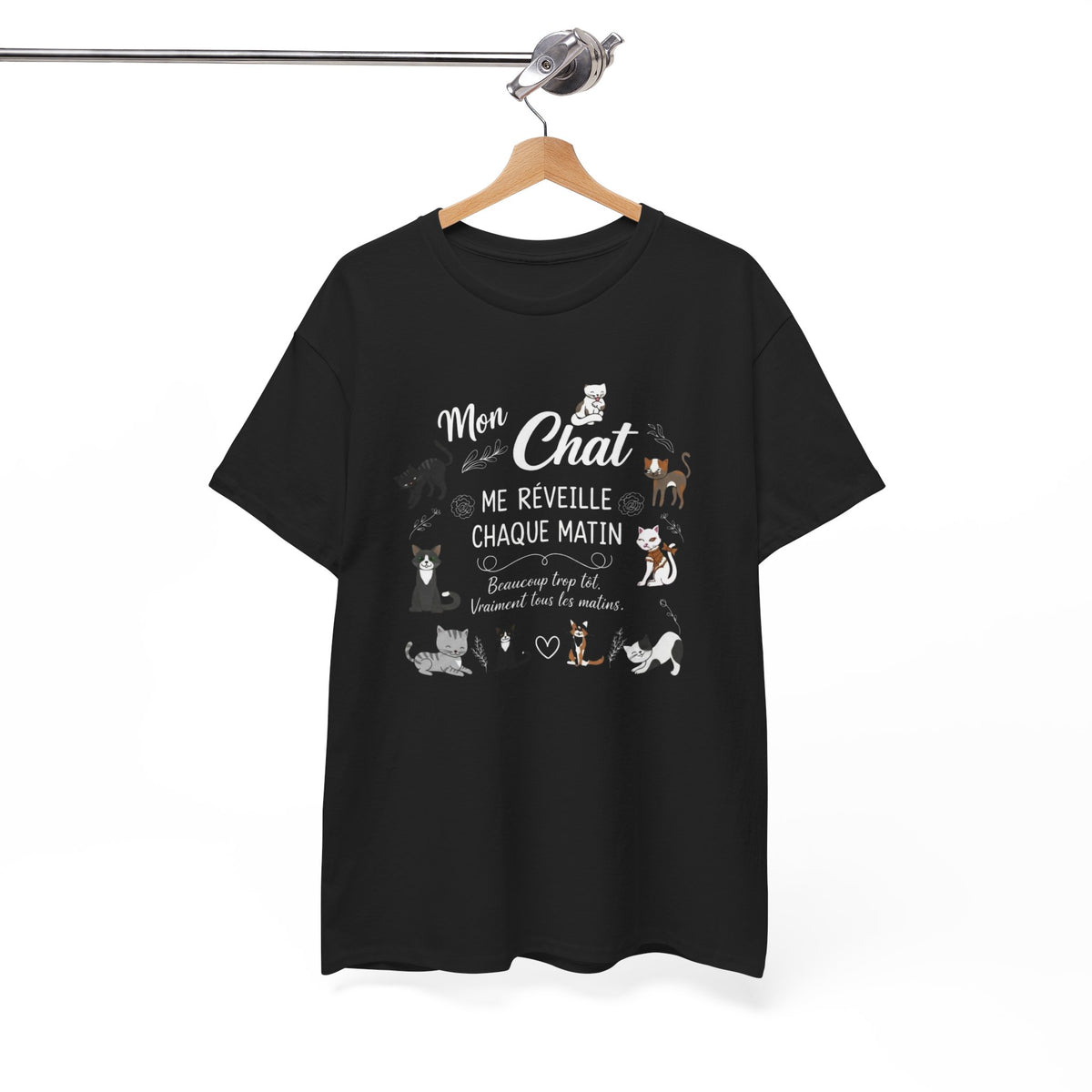 Tee Shirt Chat Homme Femme – Humour Réveil Matin et Fatigue – Idée Cadeau Amoureux des Chats Propriétaire de Félin