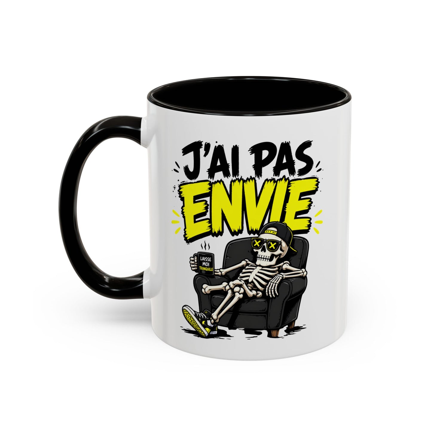 Mug Drôle J’ai Pas Envie – Tasse Humoristique avec Squelette Détendu – Cadeau Humour Bureau Café 325ml