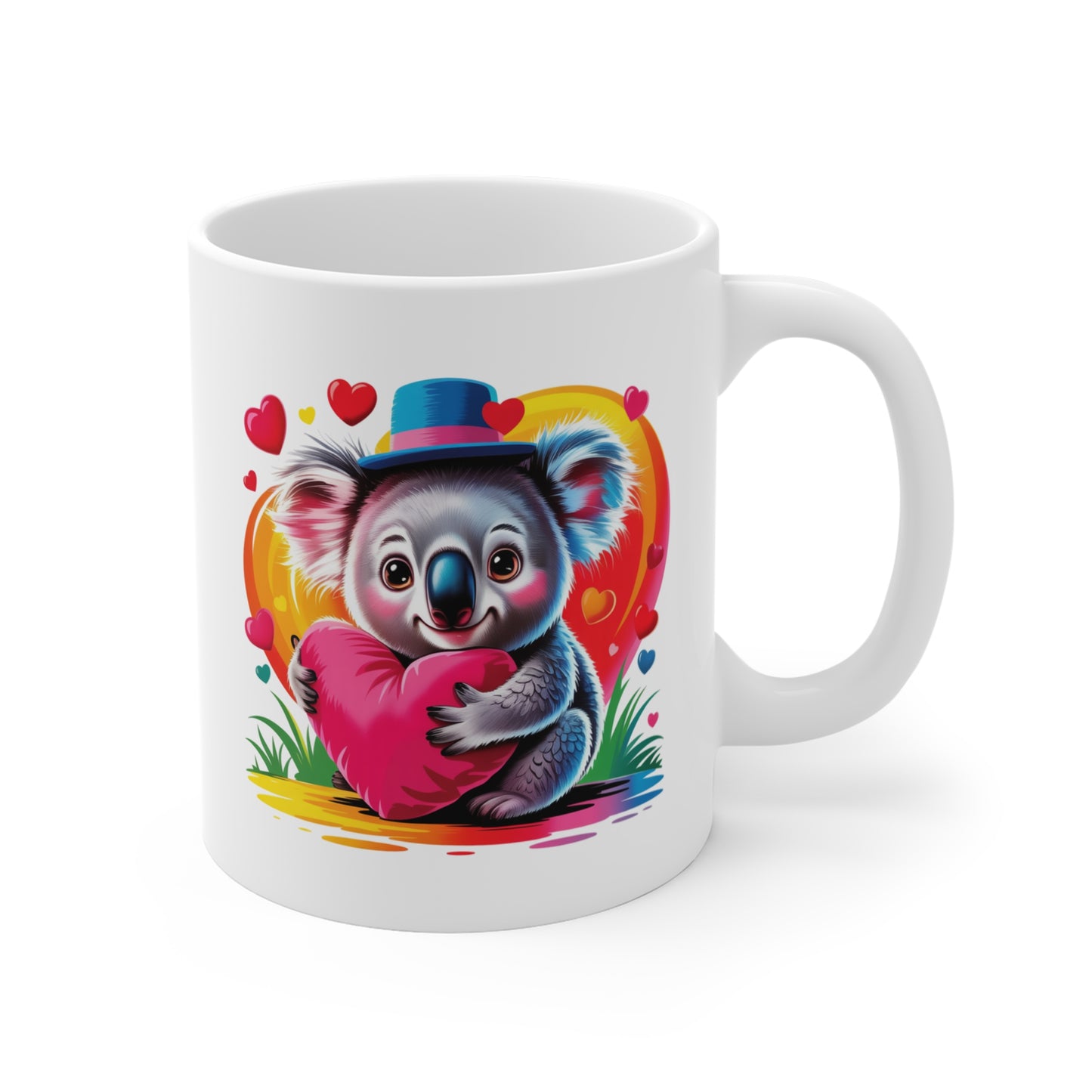 Mug Koala Kawaii avec Cœur Rose – Tasse Animaux Mignons Arc-en-Ciel – Design Cute et Coloré – Cadeau Original pour Amoureux des Koalas et Univers Kawaii – Céramique 325ml
