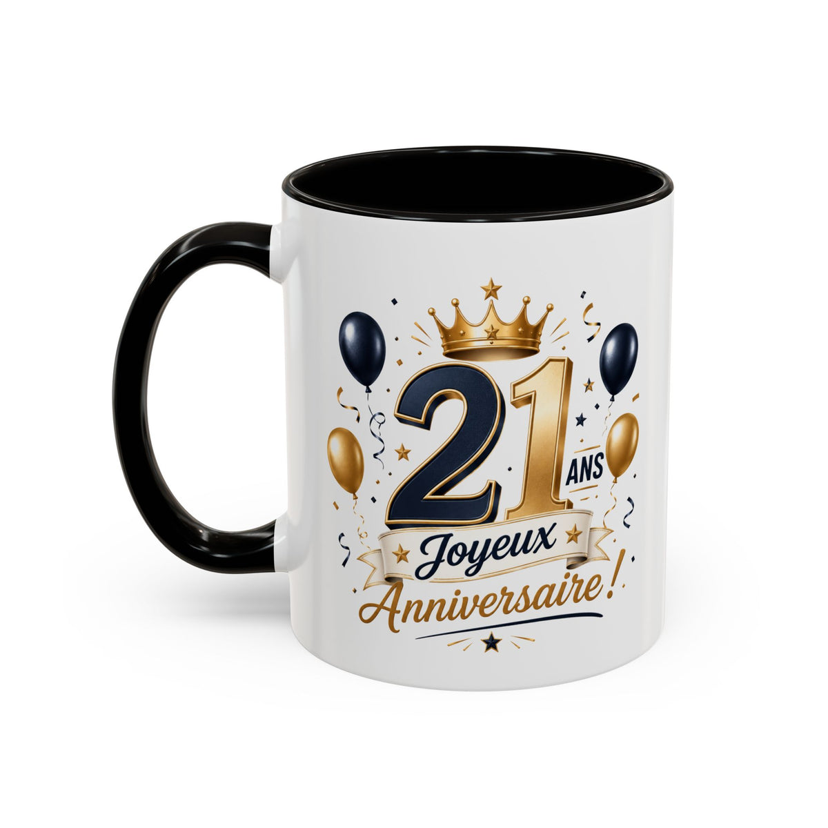 Mug Joyeux 21 Ans – Tasse Anniversaire 21 Ans – Cadeau Original pour Femme Homme – Idée Cadeau 21e Anniversaire Noir Bleu Rouge