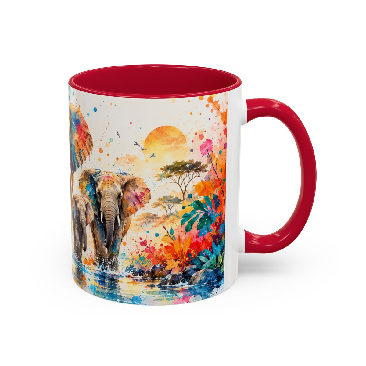 Mug Famille d’Éléphants Colorés – Tasse Style Aquarelle Afrique Savane – Cadeau Original Amoureux des Animaux