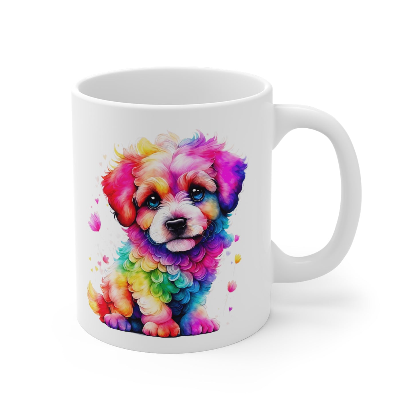 Mug Chiot Coloré 325ml – Tasse Céramique Chien Arc-en-Ciel Style Aquarelle – Cadeau Original Animal Mignon