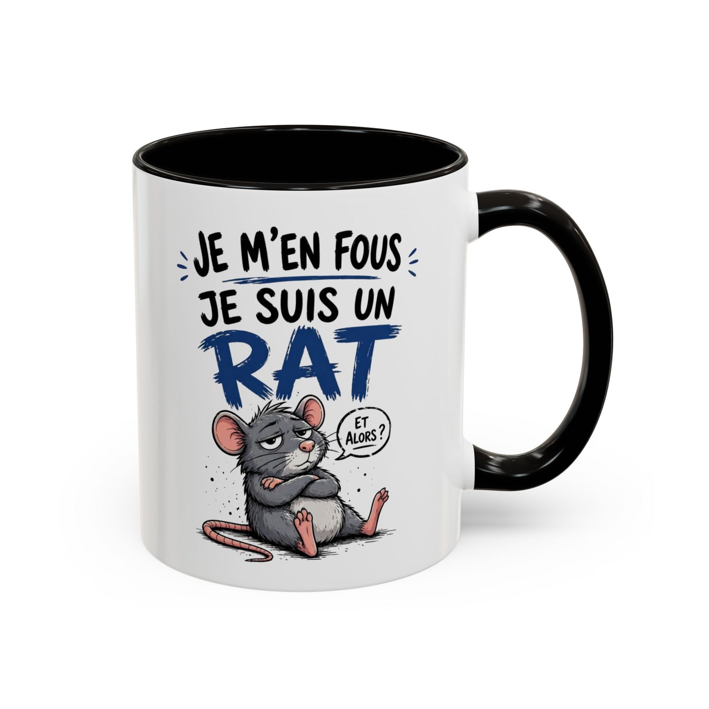 Mug Humour Sarcastique – Je M’en Fous Je Suis Un Rat – Tasse Souris Drôle et Décalée – Cadeau Original Céramique 325ml Noir Bleu Rouge