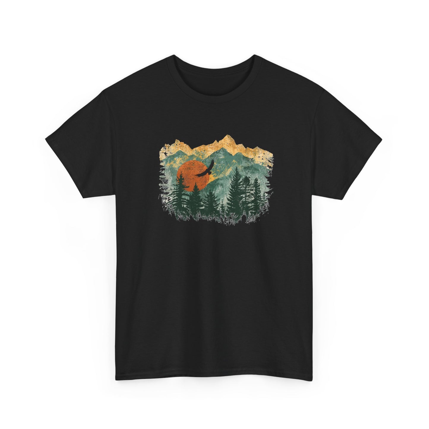 Tee Shirt Homme et Femme Montagne Forêt Nature Aigle Randonnée Plein Air Paysage Vintage Idée Cadeau