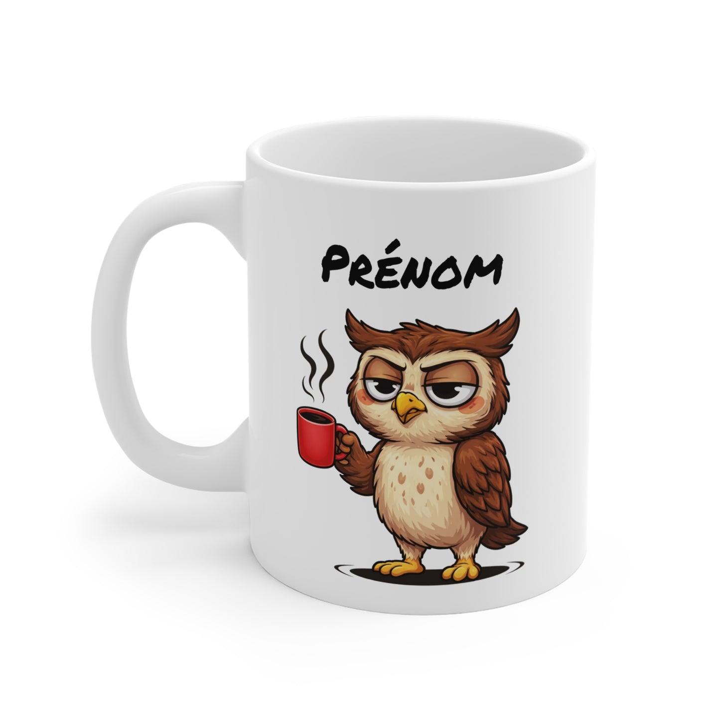 Mug Hibou Fatigué Personnalisable 325ml – Tasse Café Humour Animal Drôle Réveil Difficile Travail Bureau Cadeau