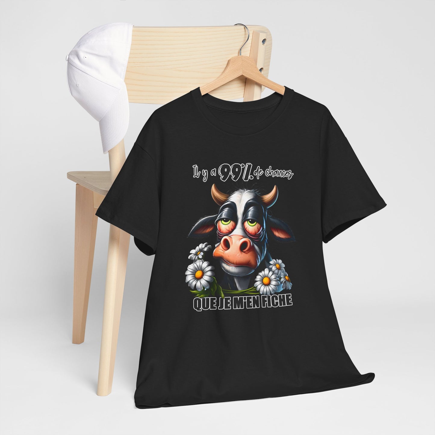 Tee Shirt Il y a 99% de Chances Que Je M’En Fiche – T-Shirt Humour Vache Drôle – Cadeau Homme Femme