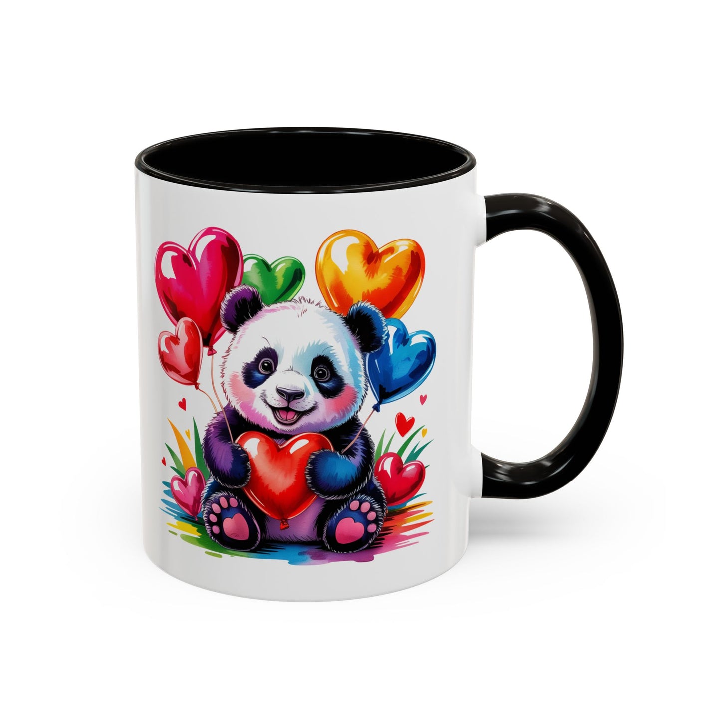 Mug Panda Kawaii avec Ballons Cœur Colorés – Tasse Mignonne Cadeau Original Amoureux des Animaux – Céramique 325ml
