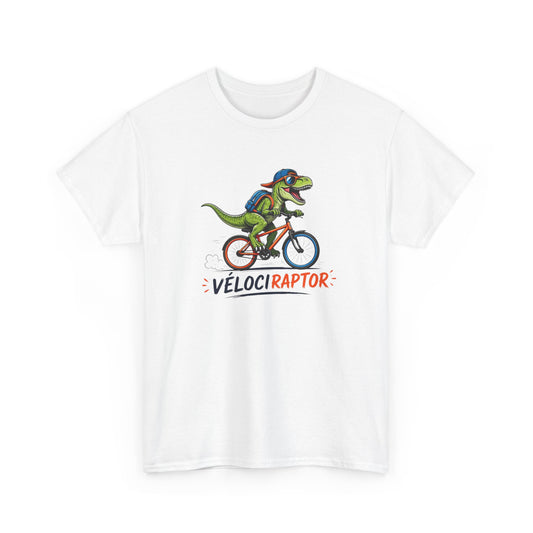 T-Shirt Vélociraptor Vélo Homme Femme – Tee Shirt Dinosaure Cycliste Humour – Cadeau VTT Vélo Sport Noir Blanc Gris