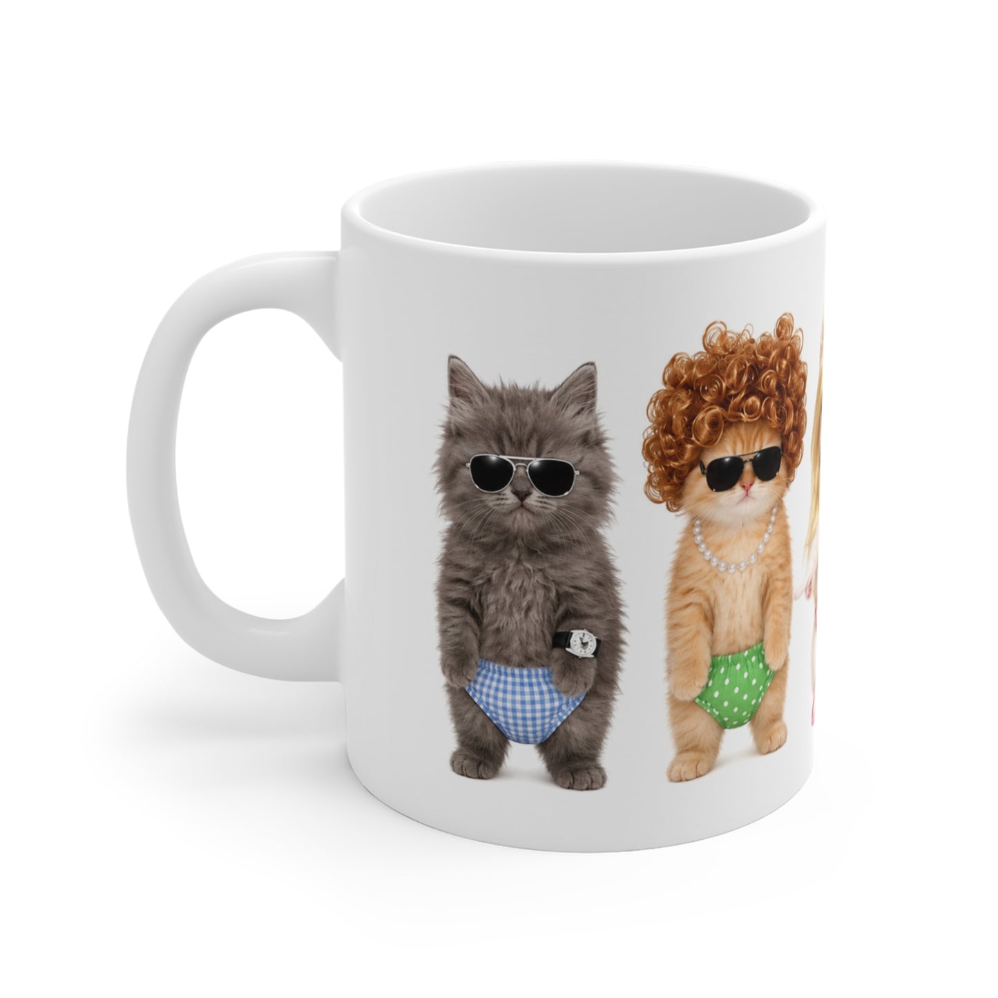 Tasse Chats Drôles avec Lunettes et Slip – Mug Humour Chatons Stylés – Cadeau Homme Femme 325ml
