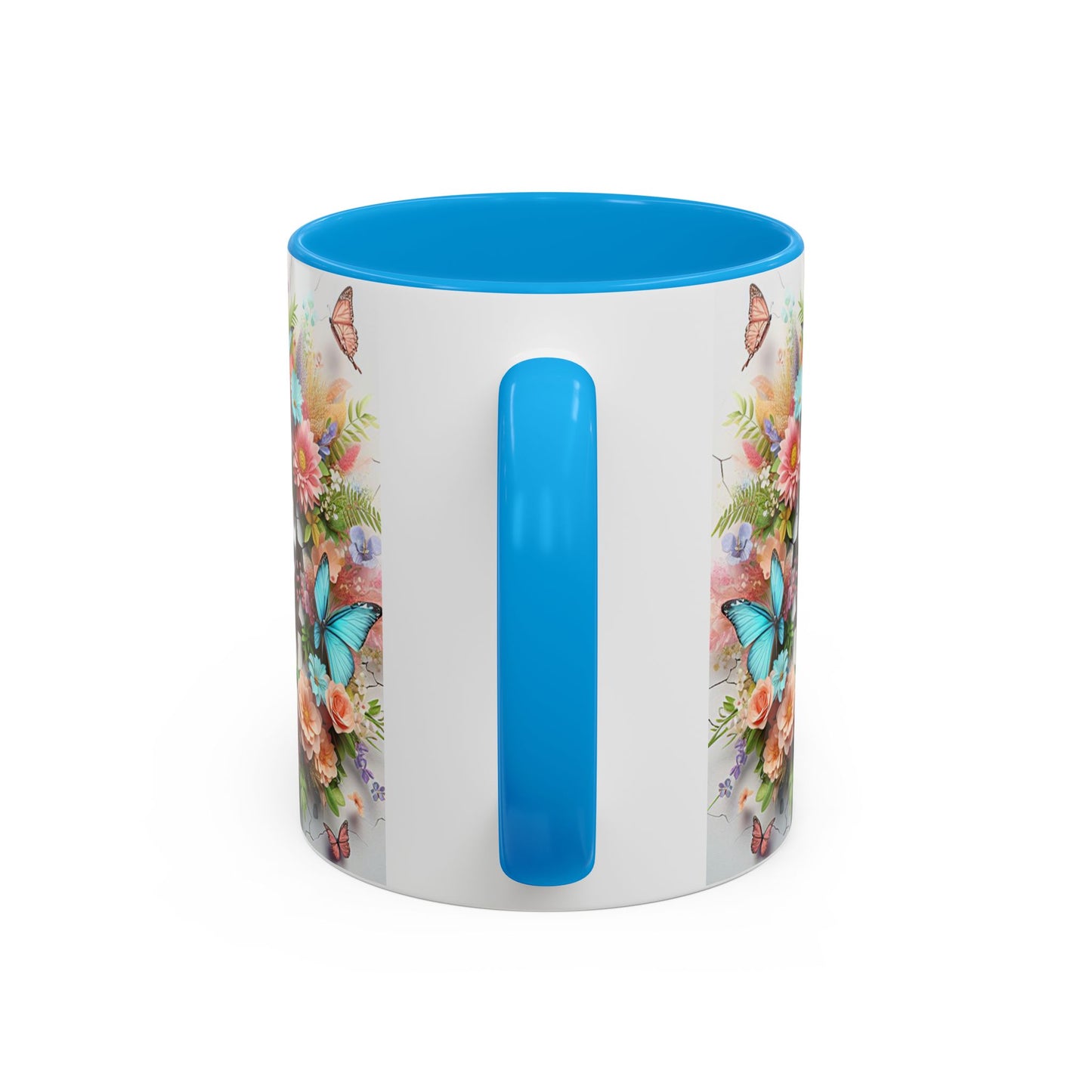 Mug Dalmatien Kawaii – Tasse Chiot Dalmatien avec Fleurs Pastel et Papillons Bleus – Cadeau Amoureux des Chiens 325ml