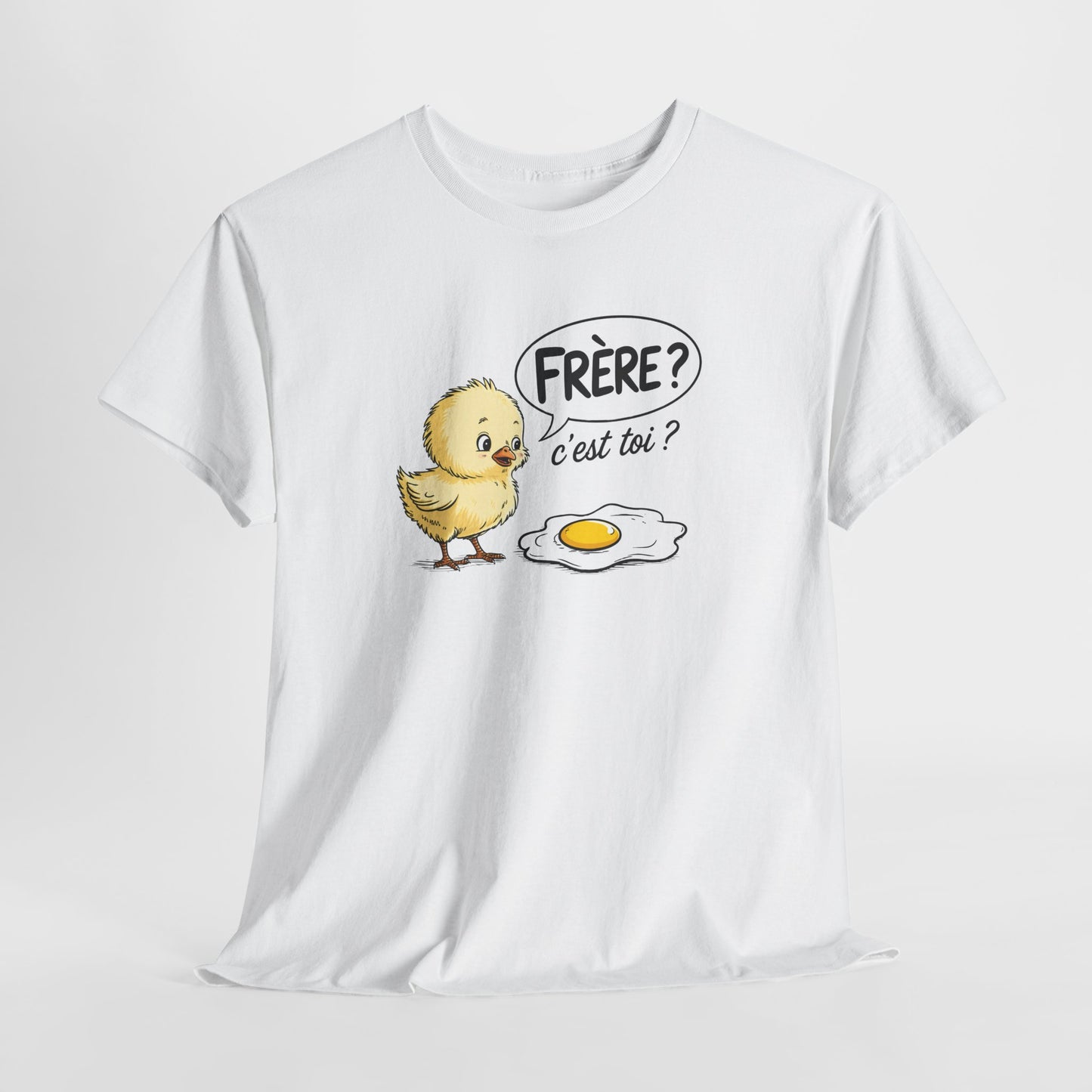T-Shirt Humoristique Poussin Homme Femme – Tee Shirt Drôle Jeu de Mot Œuf Frère – Cadeau Fun Noir Blanc Gris