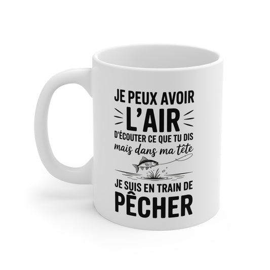 Mug Humour Pêche – Tasse Drôle « Dans ma tête je pêche » – Cadeau Passionné de Pêche 325ml
