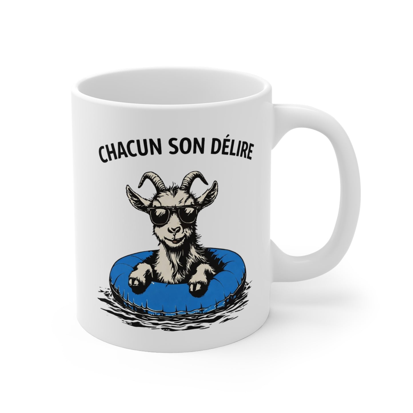 Tasse Chèvre Humoristique “Chacun Son Délire” – Mug Animal Fun avec Lunettes – Cadeau Drôle Original 325ml