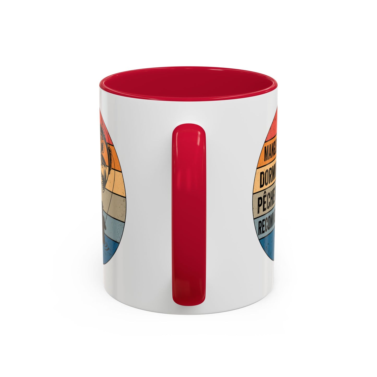 Mug Pêche Vintage – Tasse Pêcheur avec Poisson – Cadeau Homme Passionné de Canne et Loisirs en Plein Air – 325 ml Noir Bleu Rouge