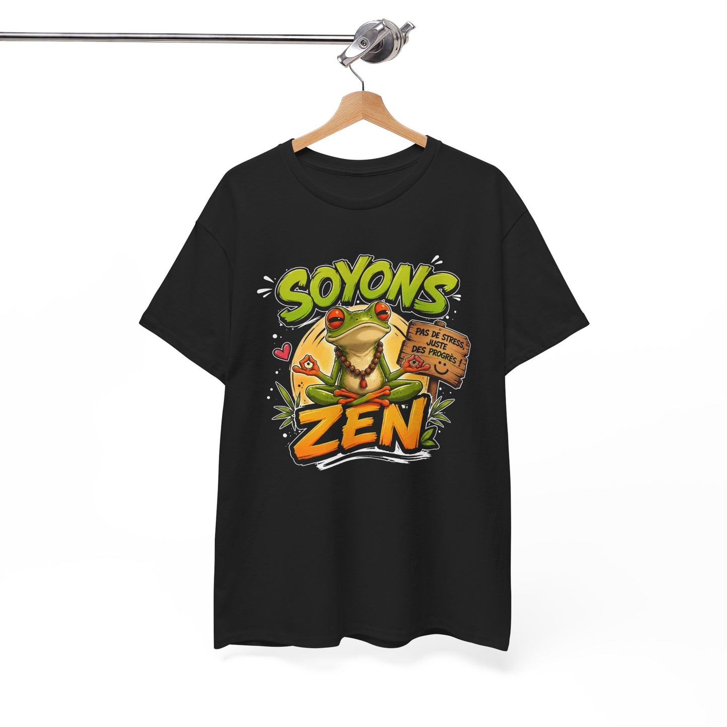 Tee-Shirt Soyons Zen Pas de Stress Juste des Progrès – Grenouille Méditation Yoga Humour – Cadeau Homme Femme Bien-Être