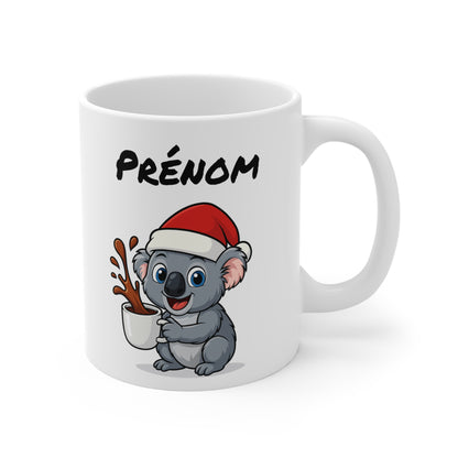 Tasse Personnalisable Koala Noël – Mug Prénom Céramique 325ml – Cadeau Fêtes Mignon Original