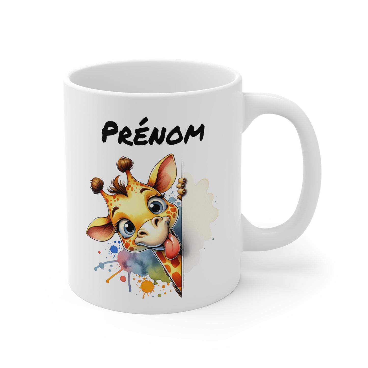Tasse Personnalisable Girafe Rigolote – Mug Prénom Illustration Colorée – Cadeau Animal Safari Amusant 325ml