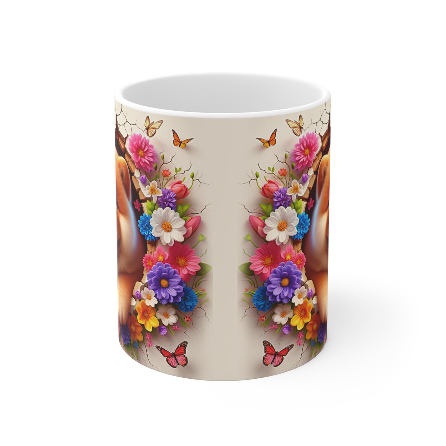 Tasse Céramique Chow-Chow et Fleurs – Mug Chien Mignon Papillons – Cadeau Animaux Bohème 325ml