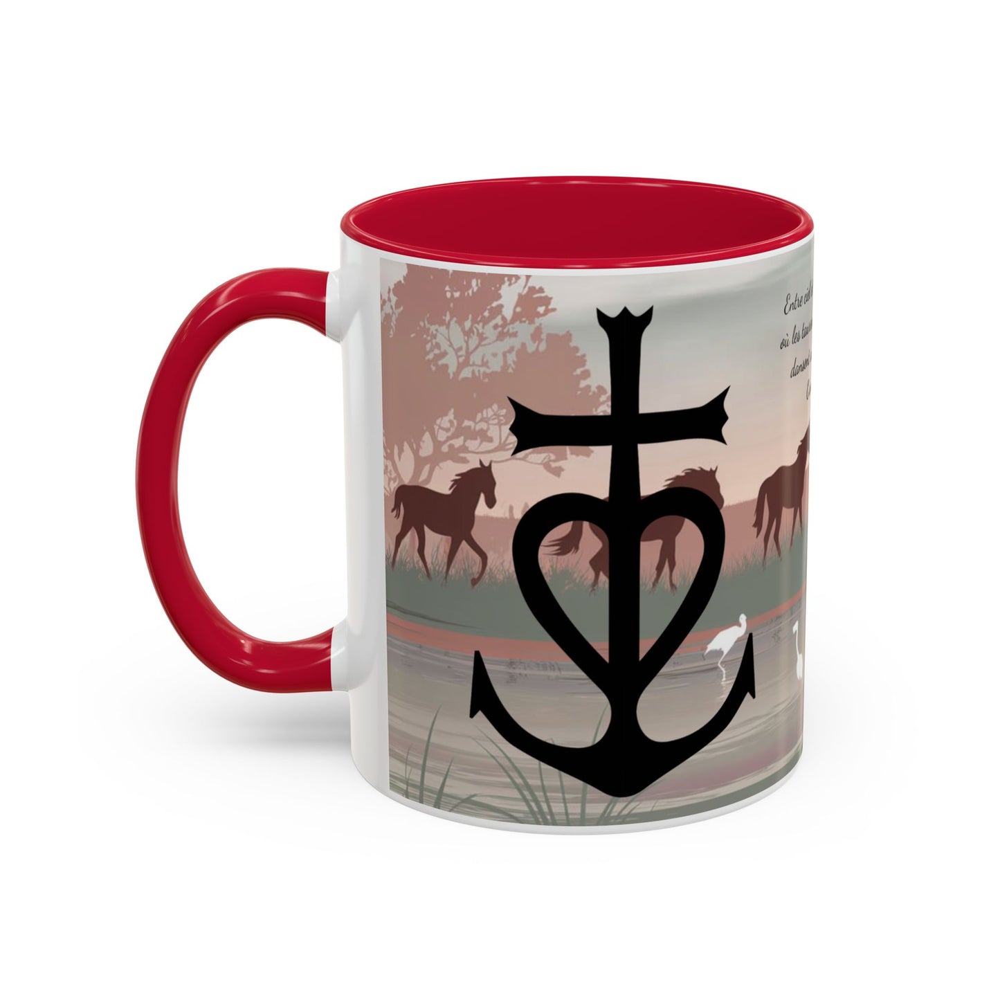 Mug Camargue Éternelle – Tasse Chevaux Camargue Flamants Roses Croix Camarguaise – Cadeau Tradition Camarguaise 325ml