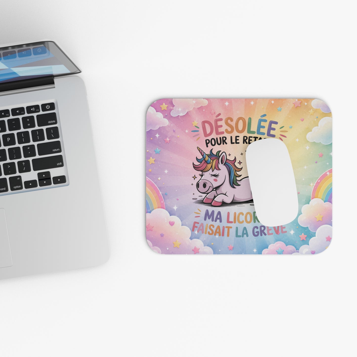 Tapis de Souris 22x18cm Licorne Drôle Désolée pour le Retard Ma Licorne Faisait la Grève Humour Bureau Gaming Cadeau Original