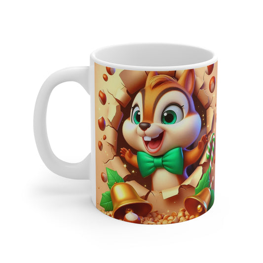Tasse Écureuil Noël – Mug Céramique 325ml – Cadeau Hiver Festif Animaux Mignons