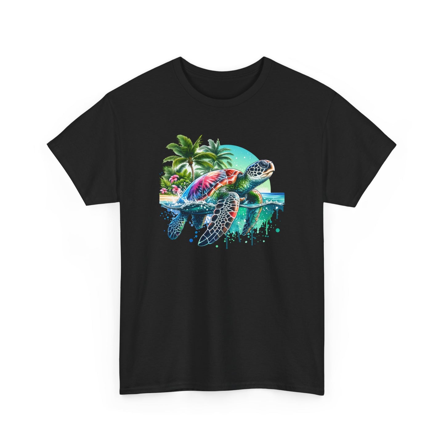 Tee Shirt Tortue de Mer Tropicale – Plage Palmiers Océan – Cadeau Amoureux de la Mer Blanc Gris Noir