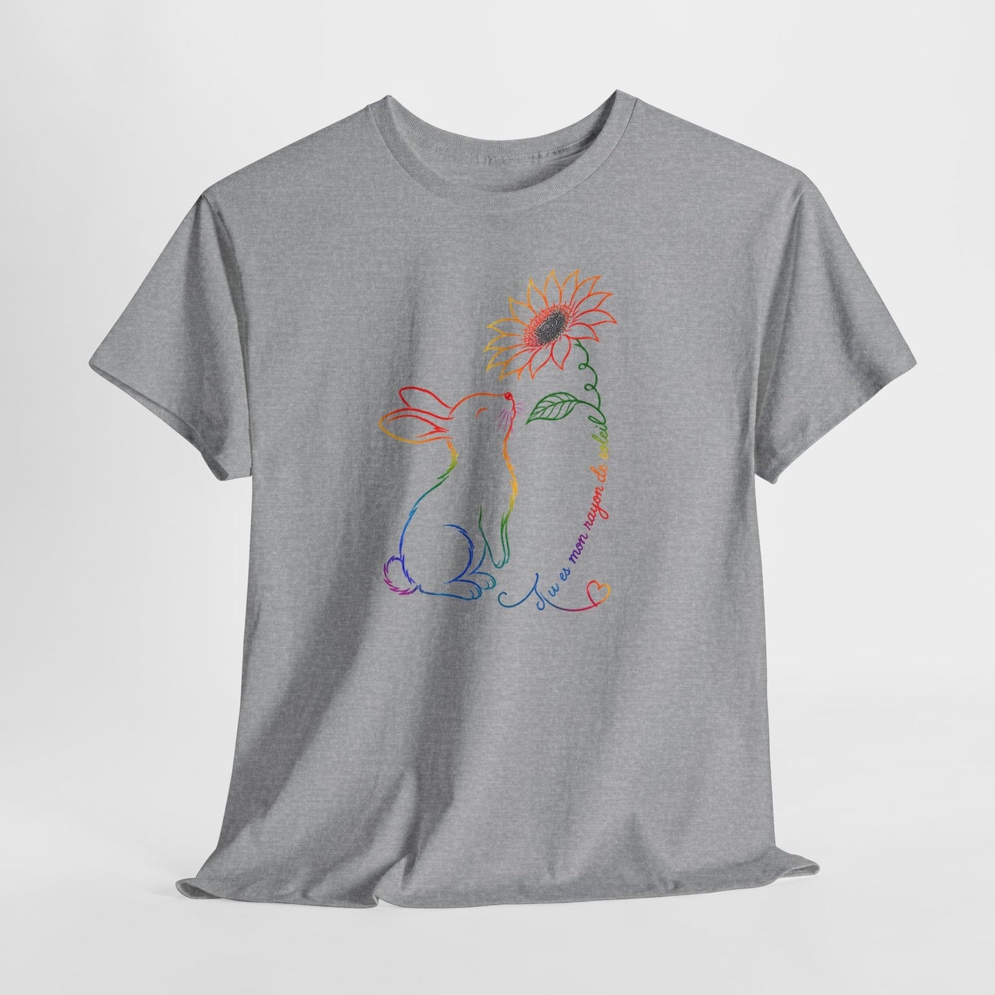 Tee Shirt Femme Lapin Tournesol Multicolore Fleur Nature Animal Mignon Cadeau Original