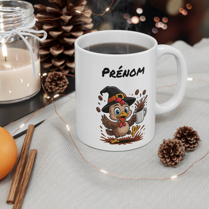 Tasse Personnalisable Poulet Sorcier Café – Mug Prénom Céramique 325ml – Cadeau Drôle Halloween Animal Illustré