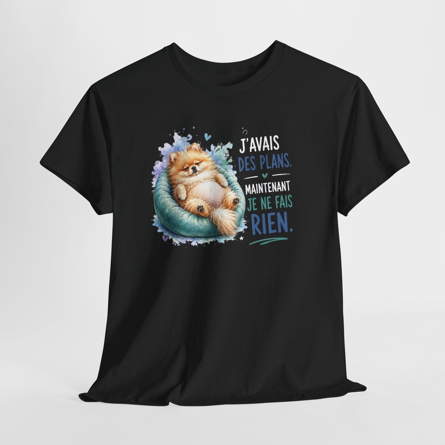 Tee-Shirt Humour Homme et Femme – Spitz Nain Chien Drôle Fatigué Paresse – Idée Cadeau Original Anniversaire