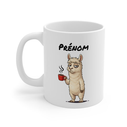 Tasse Lama avec Café – Mug Animal Drôle Fatigue – Illustration Lama Cartoon 325ml – Cadeau Original et Fun