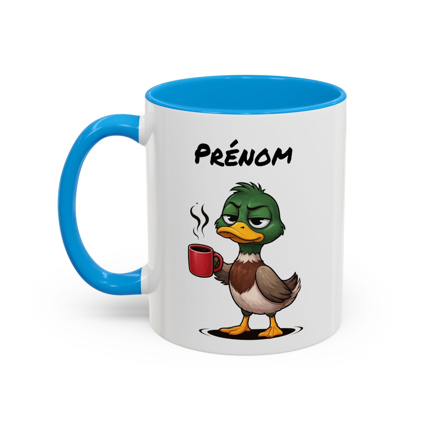 Mug Canard Colvert Fatigué Personnalisable 325ml – Tasse Café Humoristique Prénom Cadeau Original Noir Bleu Rouge