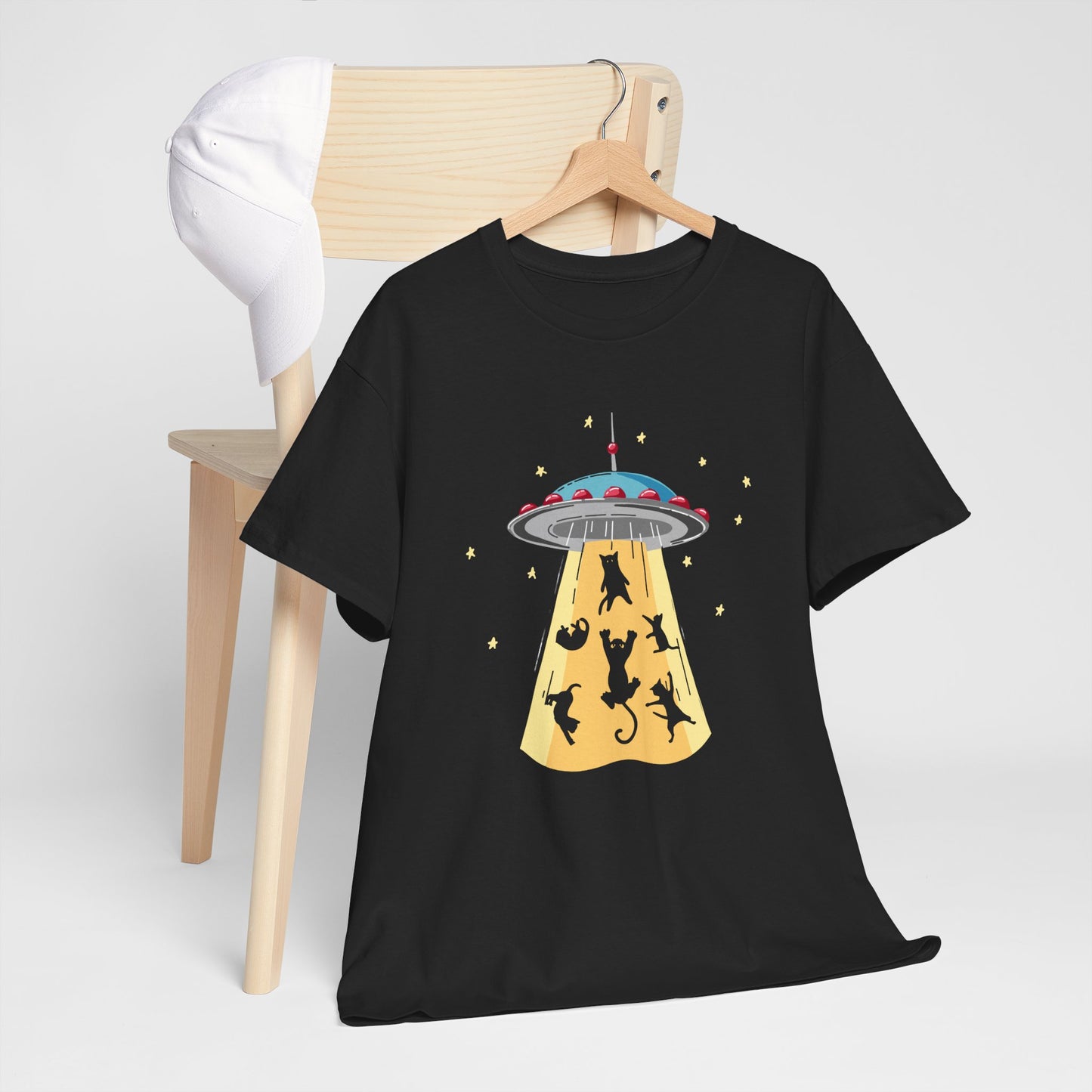 Tee Shirt Chat Homme Femme – OVNI Extraterrestre Espace – Idée Cadeau Amoureux des Chats Humour Science-Fiction